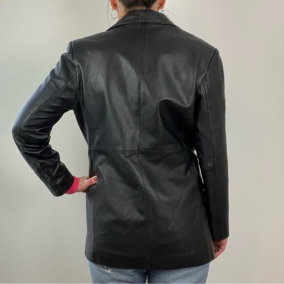 Alfani Womens Black Leather Jacket Longline Below Waist Classic Neutral Medium - Picture 4 of 10